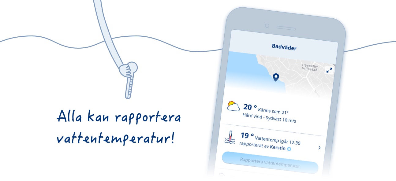 Badväder med vattentemperatur i Klarts app