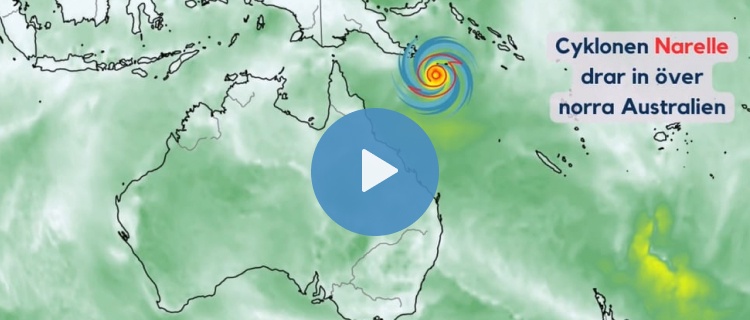 Cyklonen Narelle på väg mot Australien